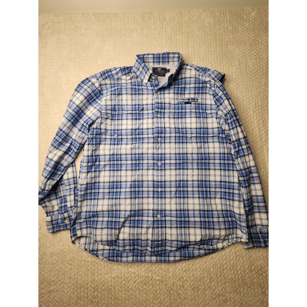 Vineyard Vines‎ Harbor Shirt Mens Large Blue Plaid Long Sleeve Fishing Hiking